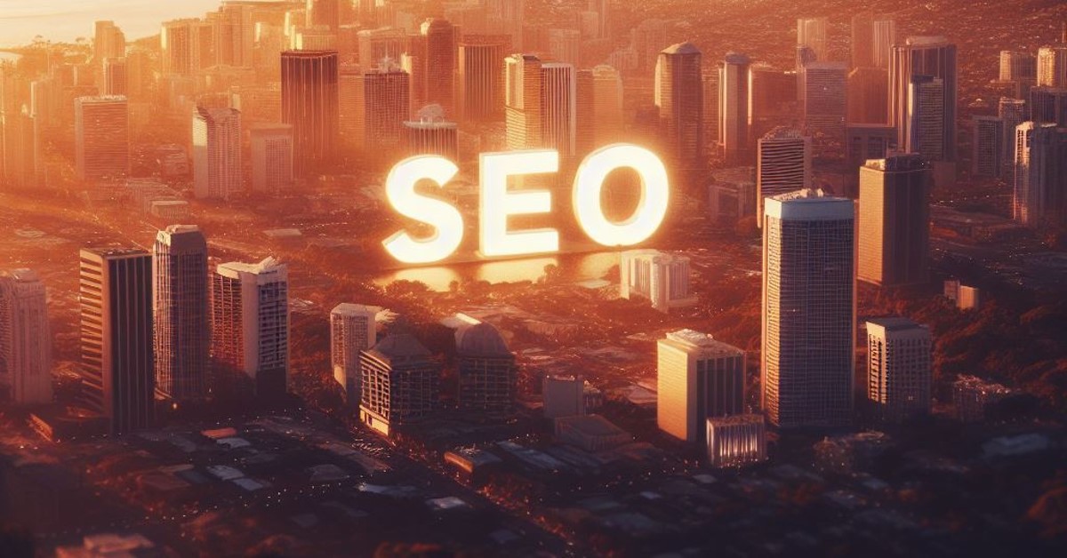 Graphic of the words SEO in the middle of Honolulu City, Honolulu SEO Agency Photo
